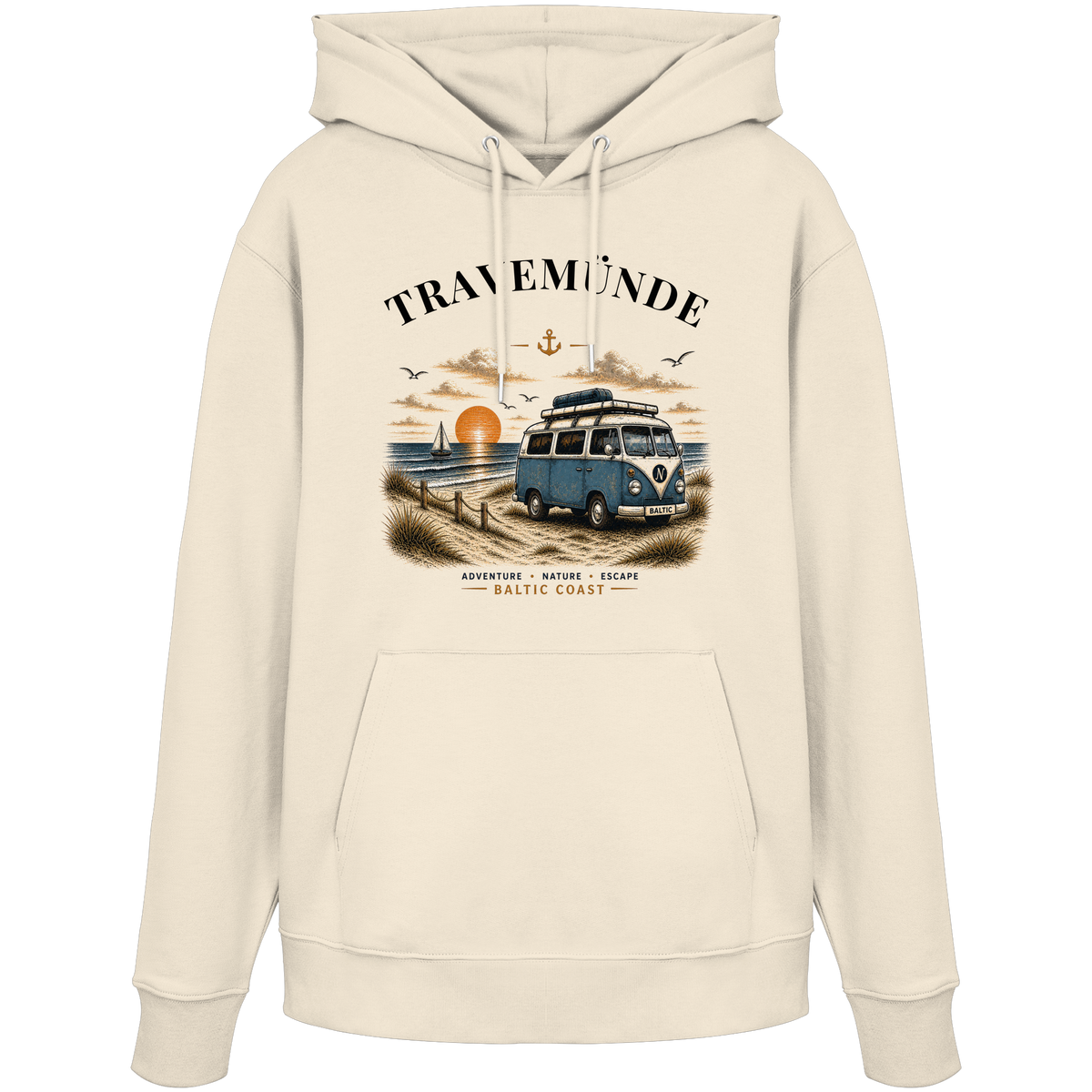 Travemünde Bulli – Bio-Hoodie – Helle Edition als Produktansicht in Natural Raw