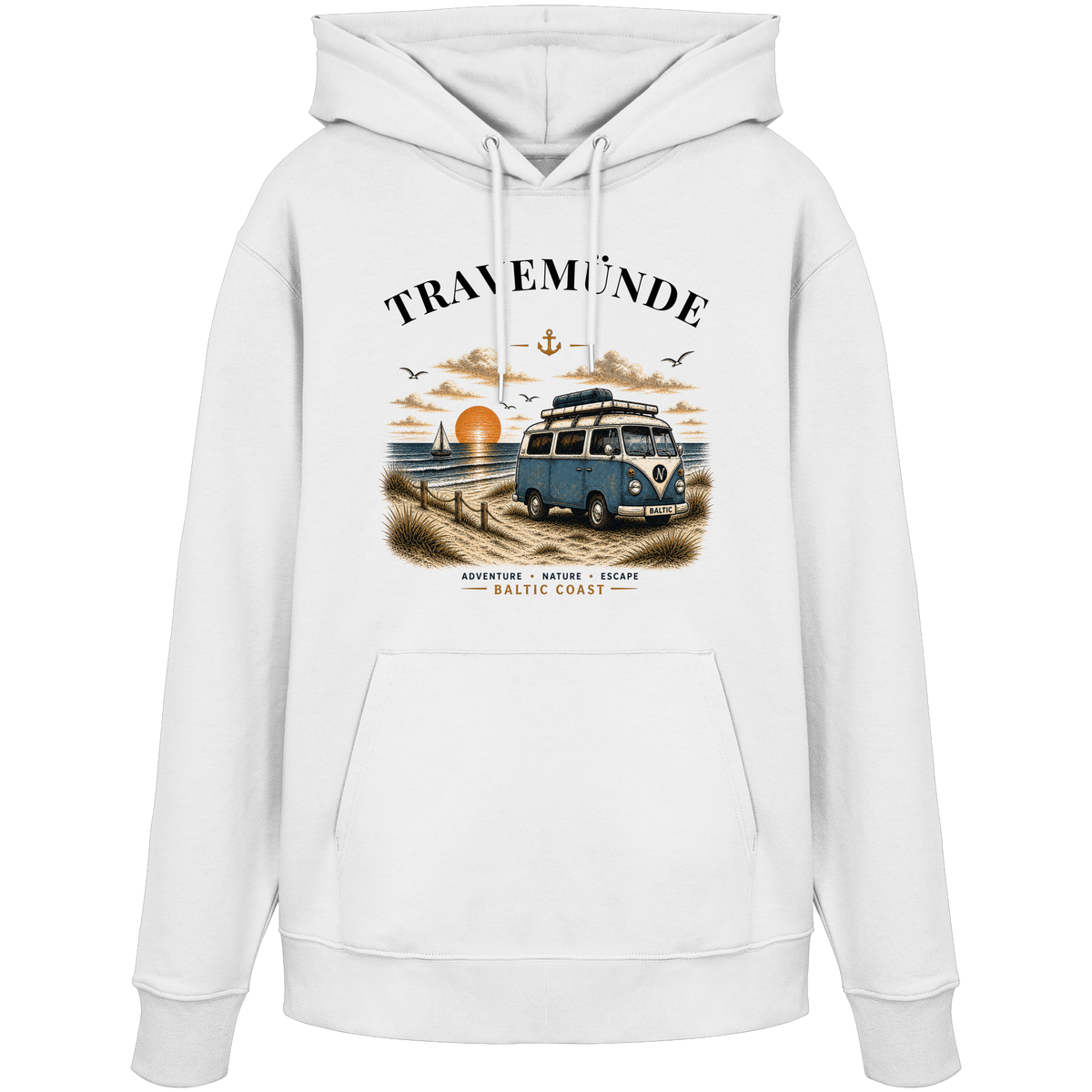 Travemünde Bulli – Bio-Hoodie – Helle Edition als Produktansicht in White