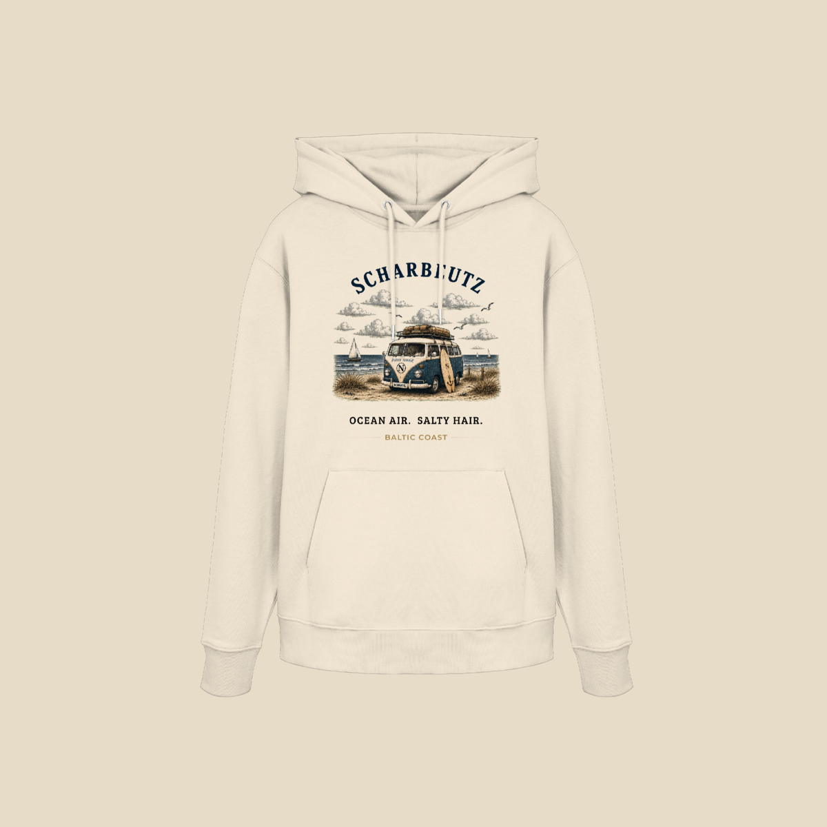 Bio-Hoodie Clean Mockup mit Scharbeutz Bulli Motiv