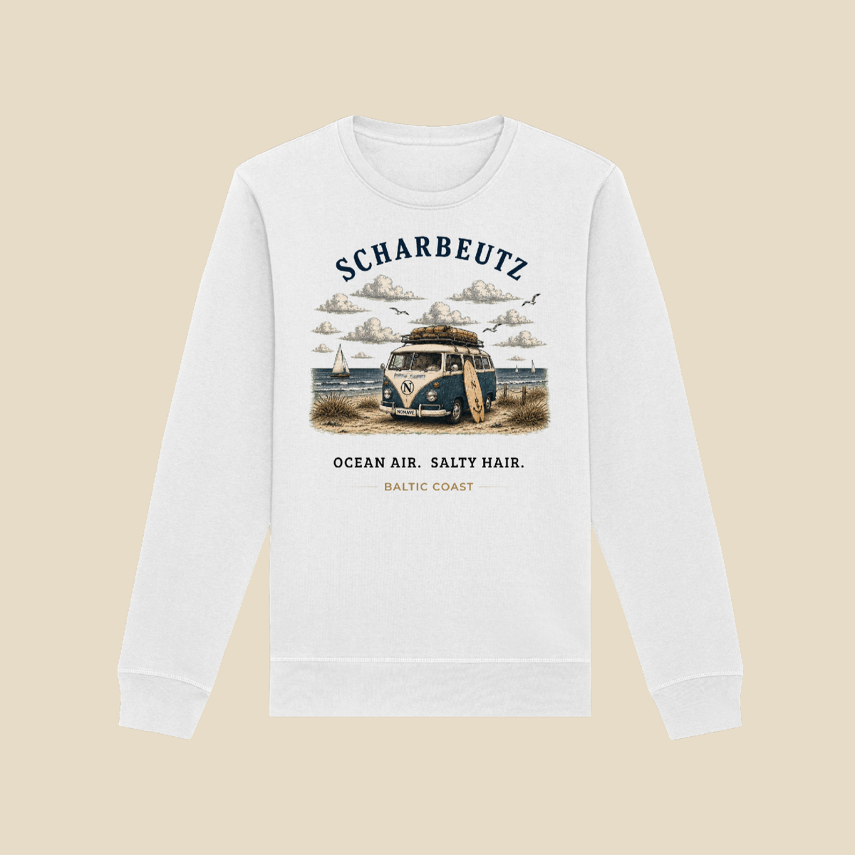 Bio-Sweatshirt Clean Mockup mit Scharbeutz Bulli Motiv