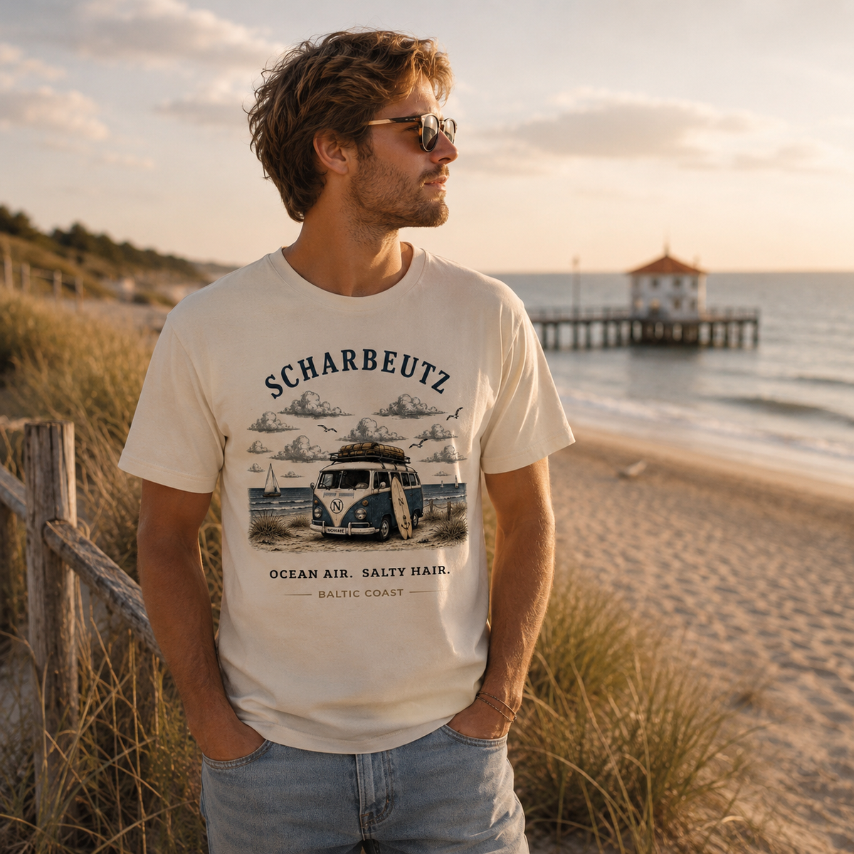 Mann im Scharbeutz Bulli Bio T-Shirt in Scharbeutz