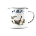 Weiße Thailand Longtail Dreams Emaille-Tasse 300 ml mit silbernem Rand – Produktansicht