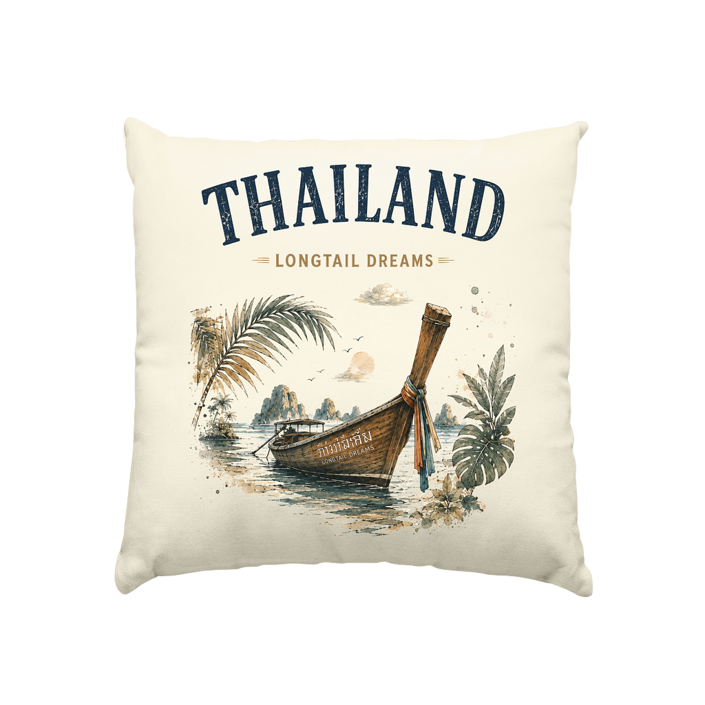 Thailand Longtail Dreams Kissen Natur 40 × 40 cm – Produktansicht