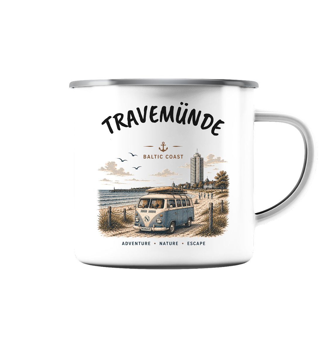 Travemünde Bulli – Baltic Coast Emaillebecher als Produktansicht in White glossy