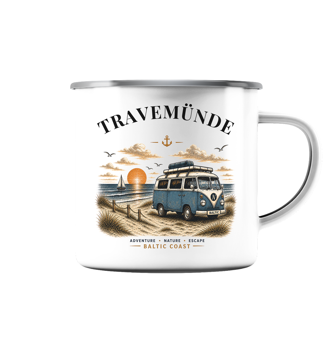 Travemünde Bulli – Baltic Coast Emaillebecher als Produktansicht in White glossy
