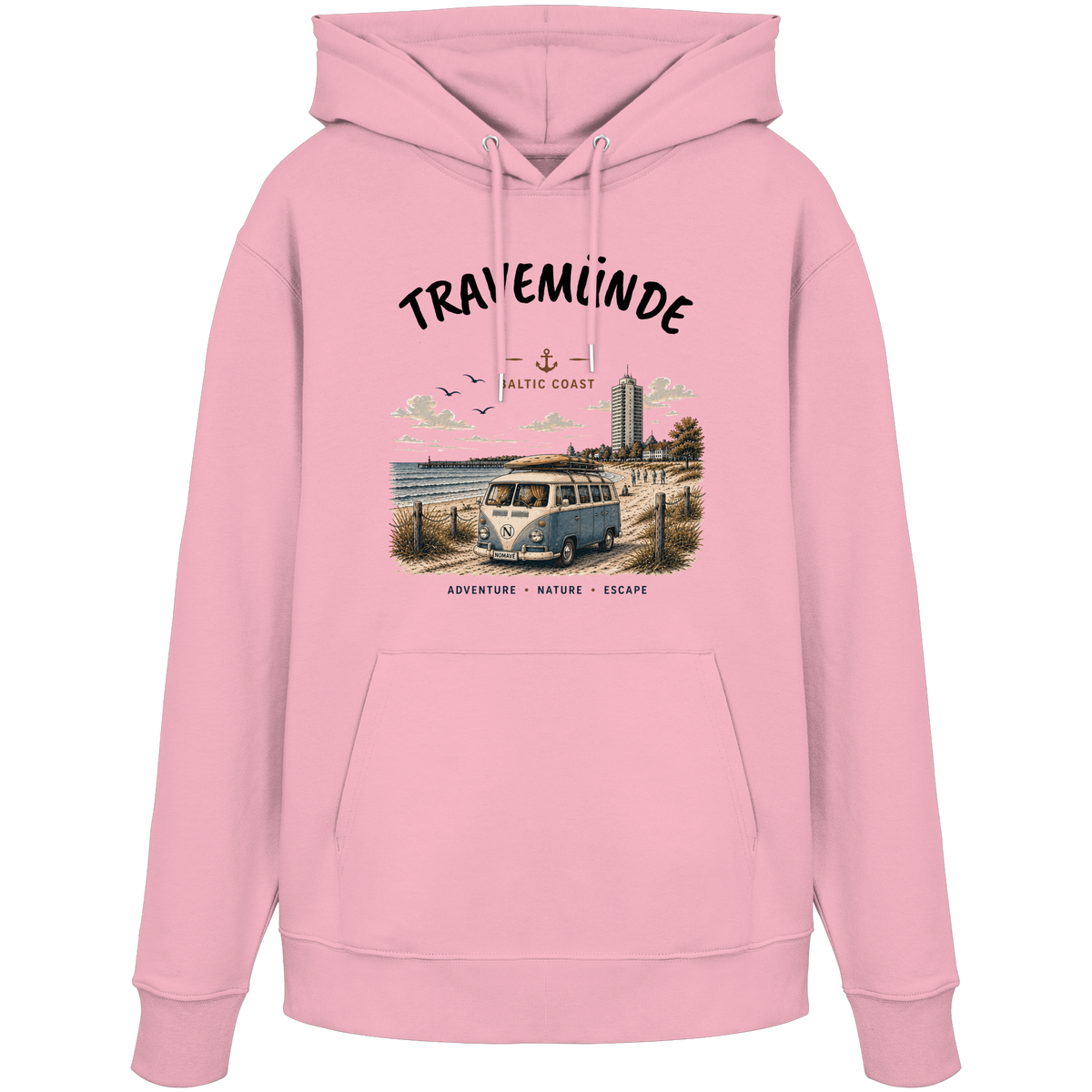 Travemünde Bulli – Bio-Hoodie – Helle Edition als Produktansicht in Cotton Pink