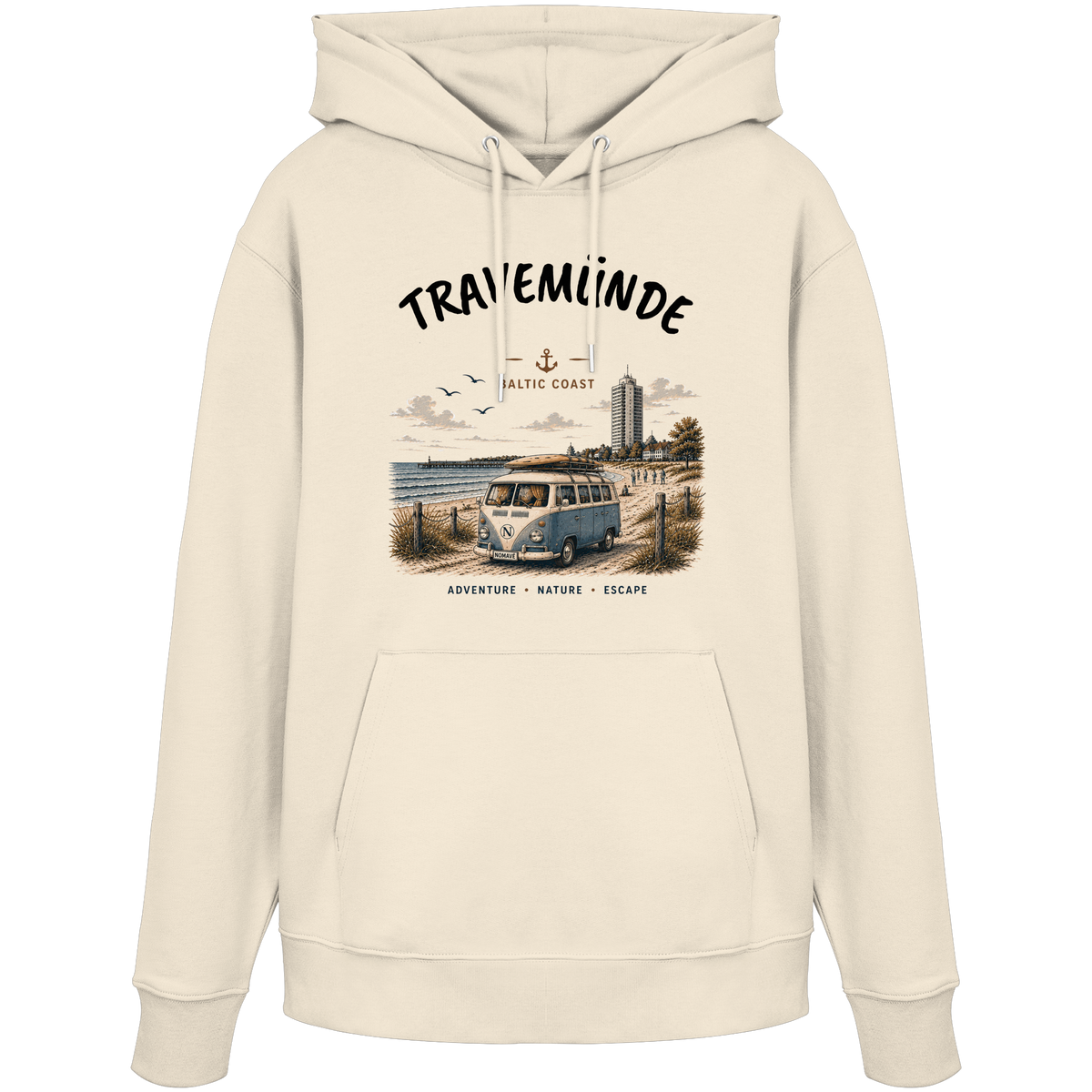 Travemünde Bulli – Bio-Hoodie – Helle Edition als Produktansicht in Natural Raw