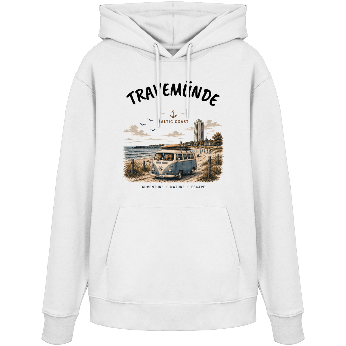 Travemünde Bulli – Bio-Hoodie – Helle Edition als Produktansicht in White