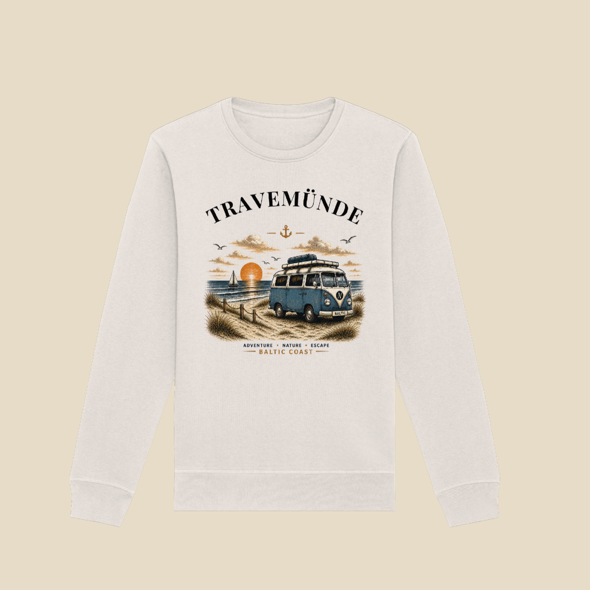 Travemünde Bulli – Bio-Sweatshirt – Helle Edition als klares Produktmockup