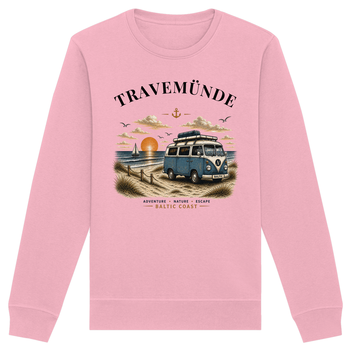 Travemünde Bulli – Bio-Sweatshirt – Helle Edition als Produktansicht in Cotton Pink