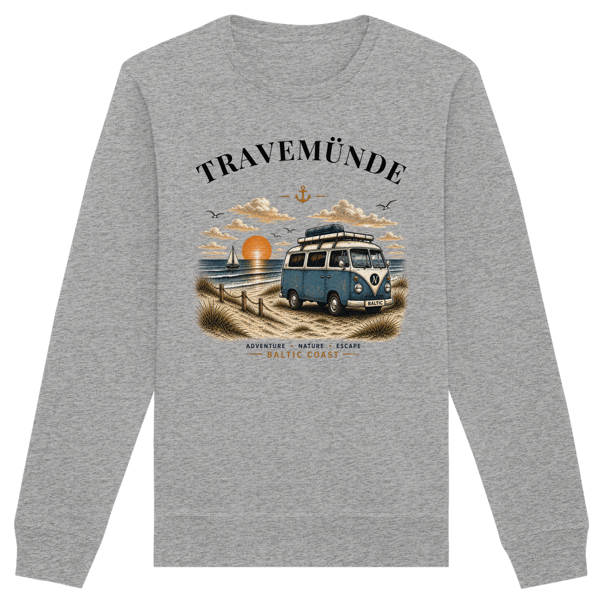 Travemünde Bulli – Bio-Sweatshirt – Helle Edition als Produktansicht in Heather Grey