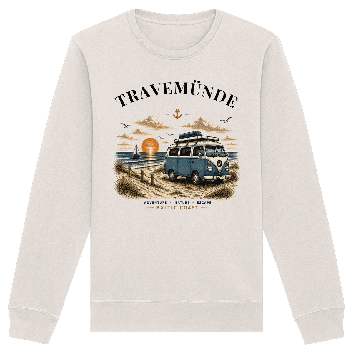 Travemünde Bulli – Bio-Sweatshirt – Helle Edition als Produktansicht in Vintage White