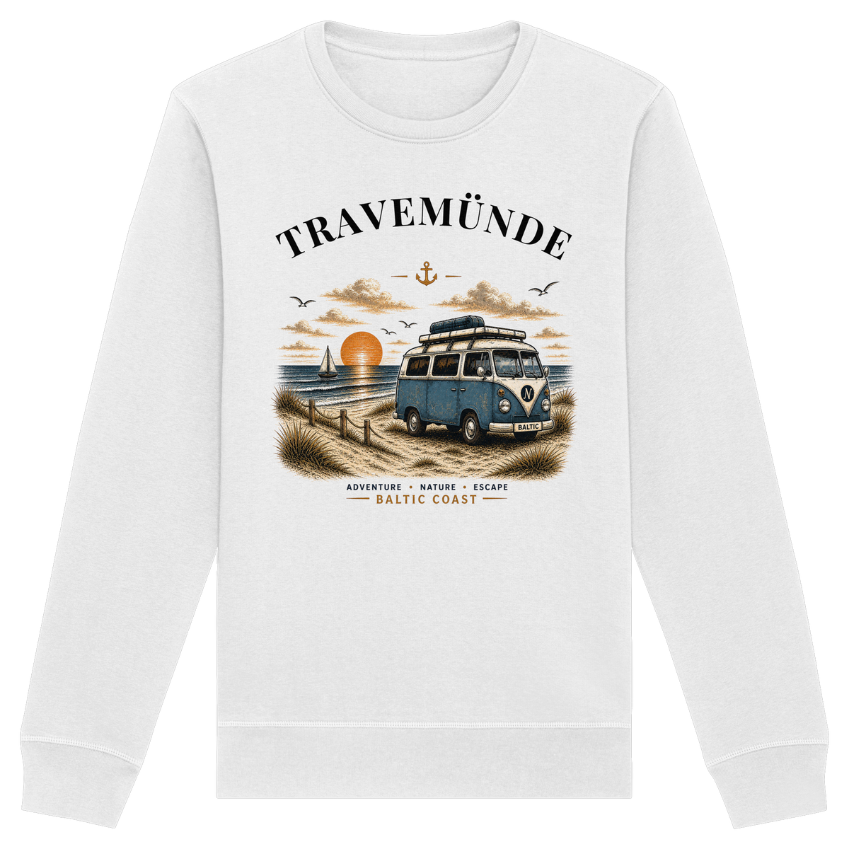 Travemünde Bulli – Bio-Sweatshirt – Helle Edition als Produktansicht in White
