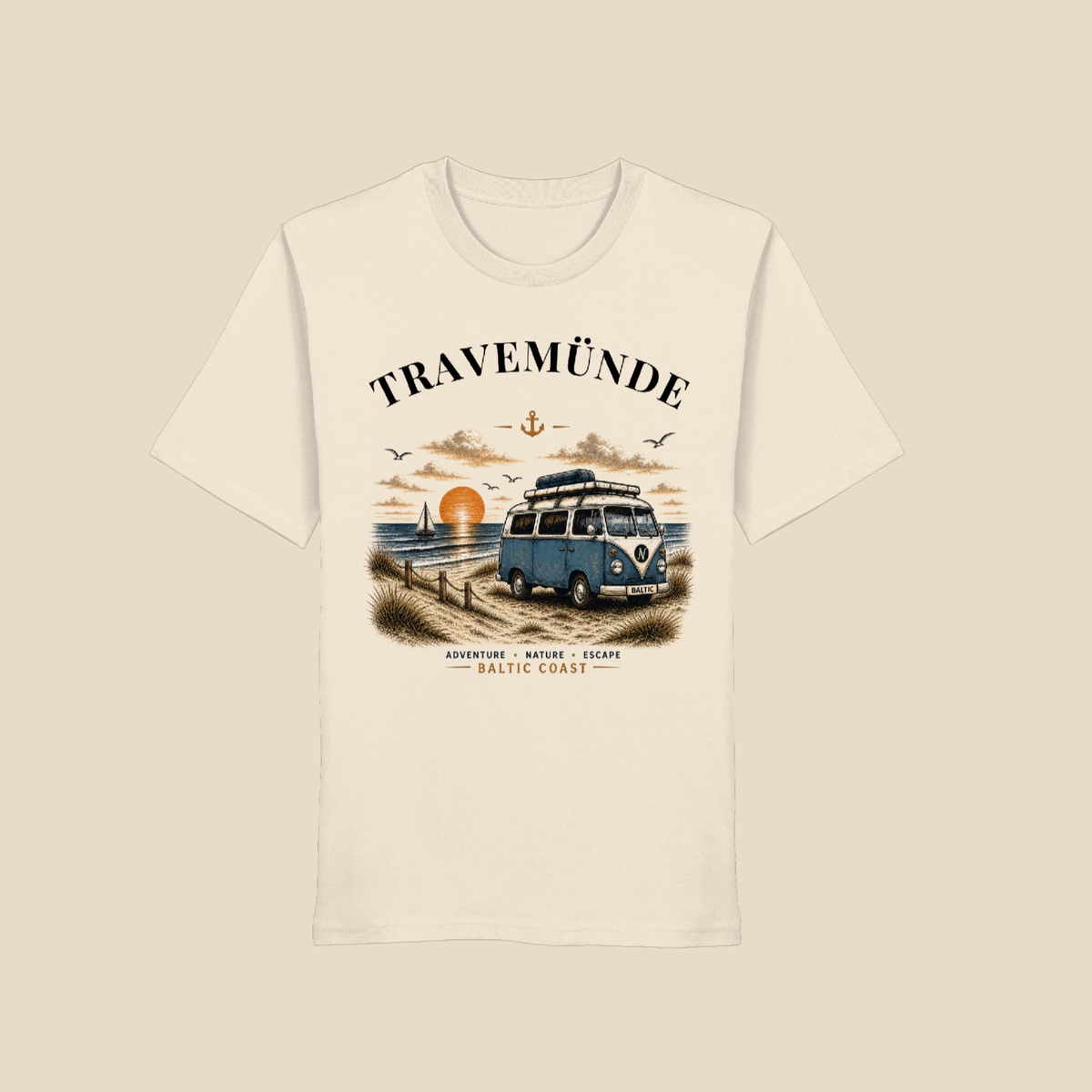 Travemünde Bulli – Bio T-Shirt – Helle Edition als klares Produktmockup