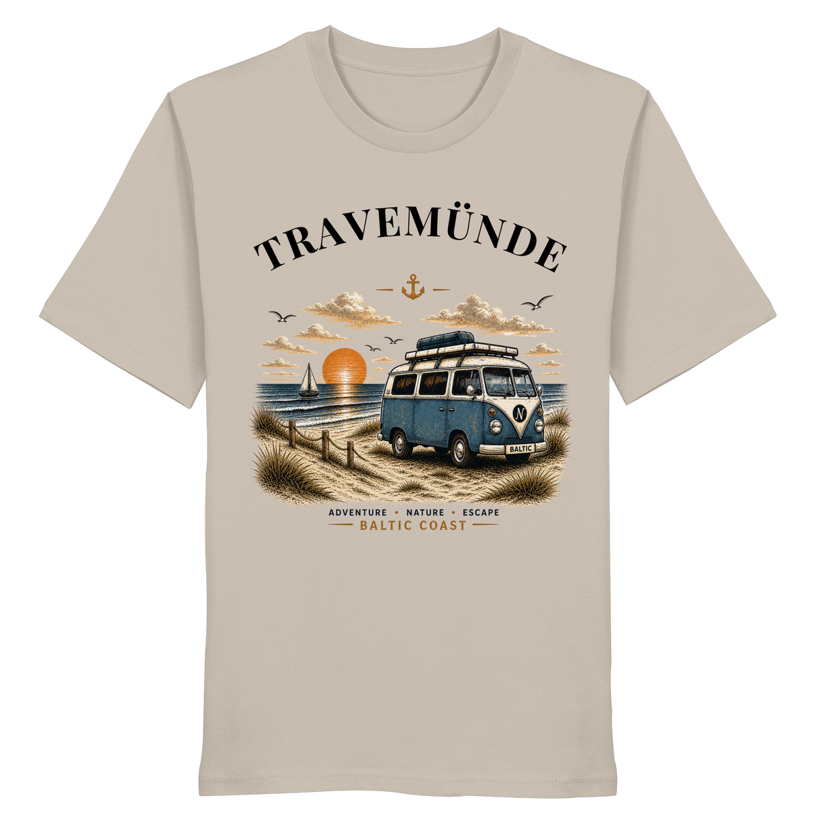 Travemünde Bulli – Bio T-Shirt – Helle Edition als Produktansicht in Desert Dust