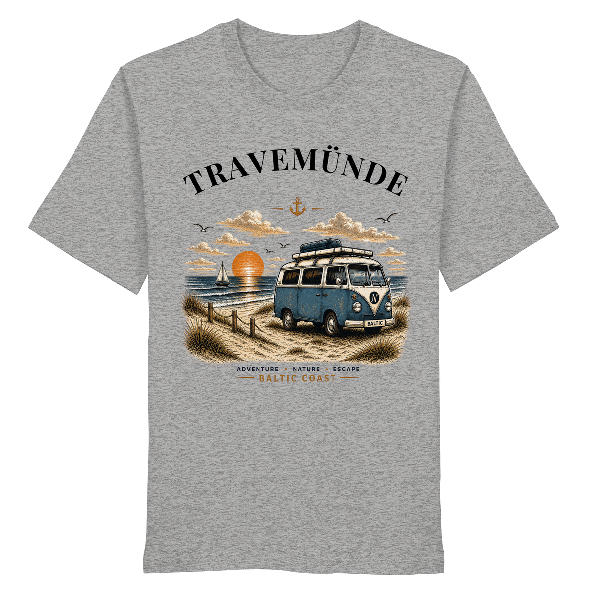 Travemünde Bulli – Bio T-Shirt – Helle Edition als Produktansicht in Heather Grey