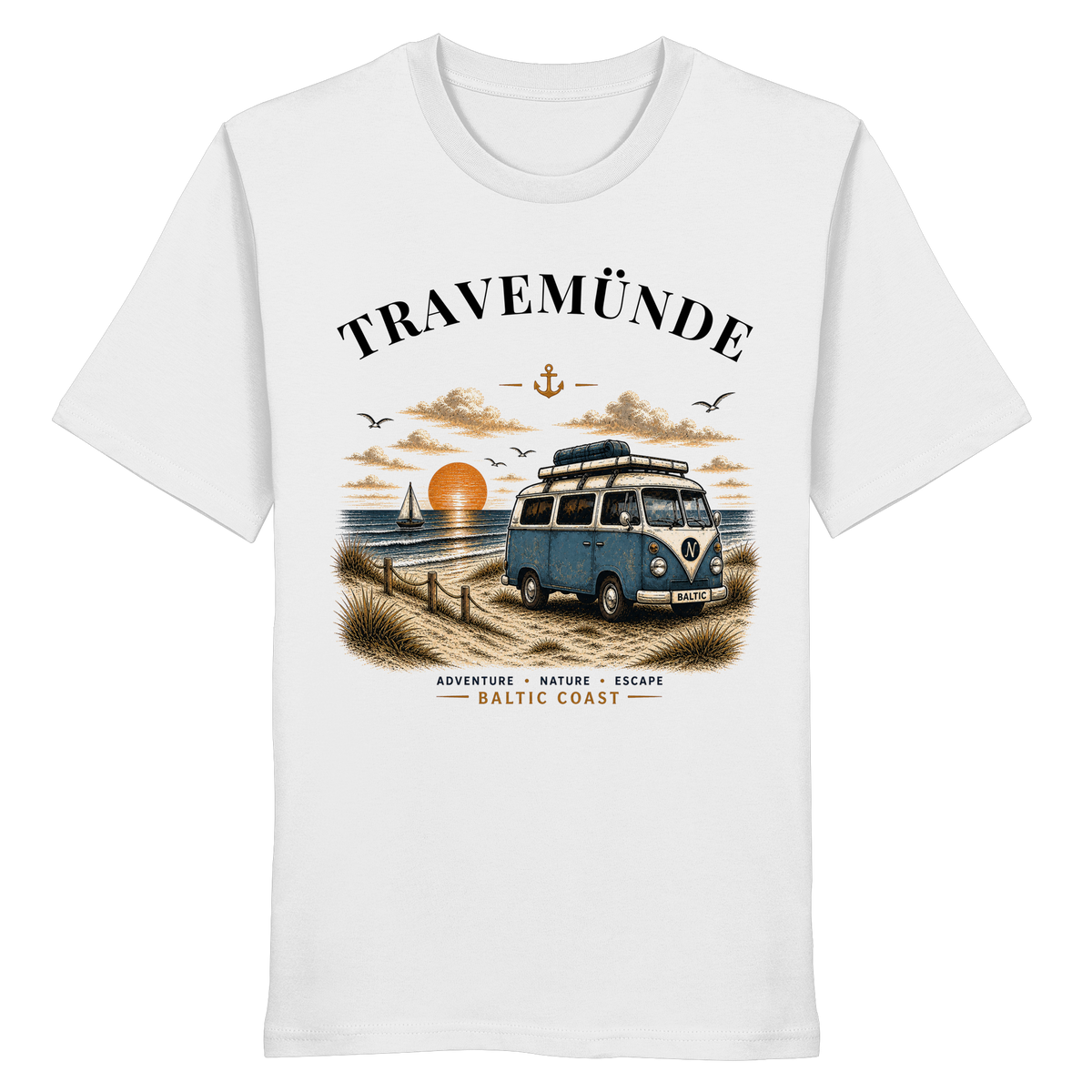 Travemünde Bulli – Bio T-Shirt – Helle Edition als Produktansicht in White