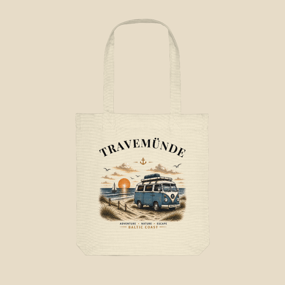 Travemünde Bulli – Baltic Coast Bio-Tasche in einer maritimen Travemünde Produktaufnahme