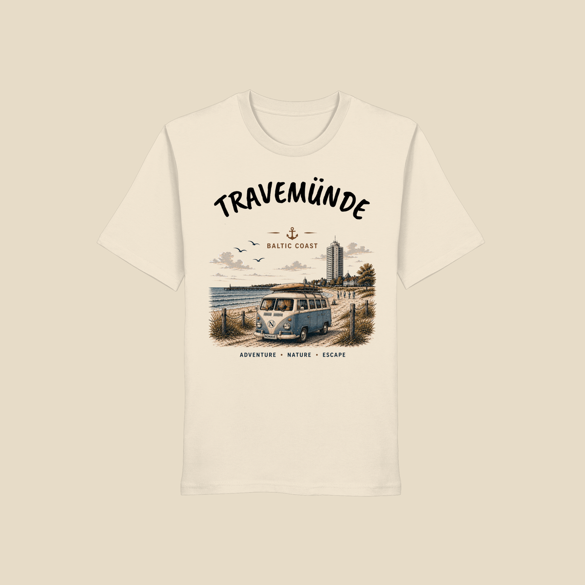 Travemünde Bulli – Bio T-Shirt – Helle Edition als klares Produktmockup