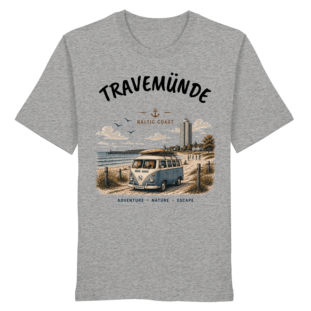 Travemünde Bulli – Bio T-Shirt – Helle Edition als Produktansicht in Heather Grey
