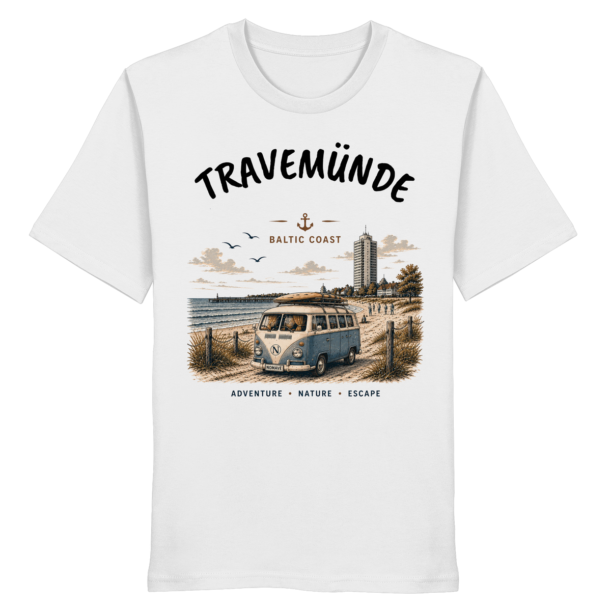 Travemünde Bulli – Bio T-Shirt – Helle Edition als Produktansicht in White