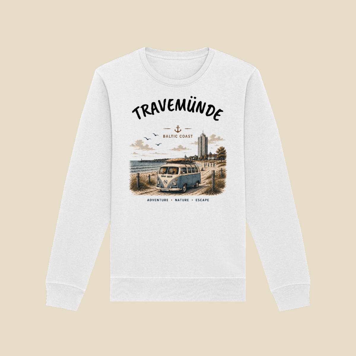 Travemünde Bulli – Bio-Sweatshirt – Helle Edition als klares Produktmockup