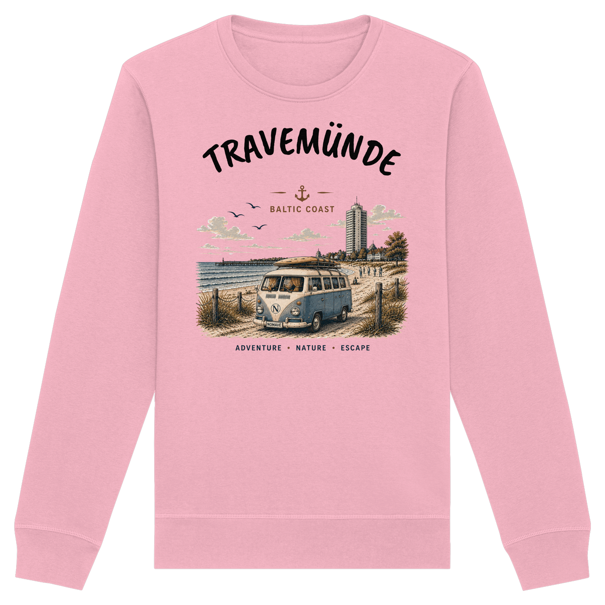 Travemünde Bulli – Bio-Sweatshirt – Helle Edition als Produktansicht in Cotton Pink