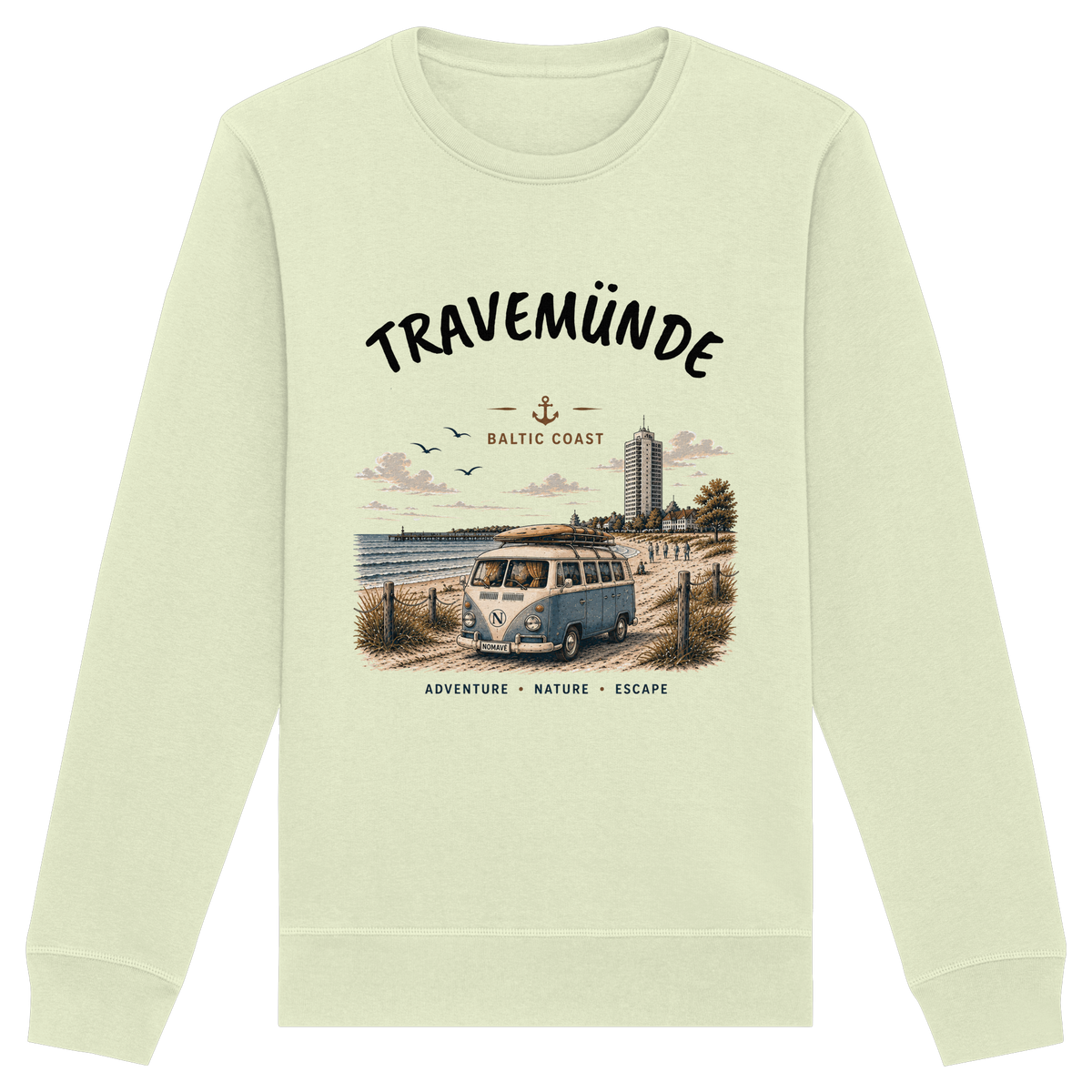Travemünde Bulli Bio-Sweatshirt als Produktansicht in Stem Green