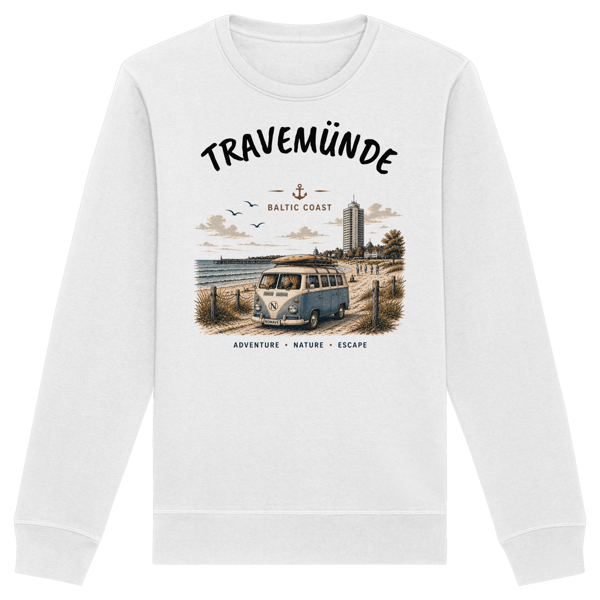 Travemünde Bulli Bio-Sweatshirt als Produktansicht in White
