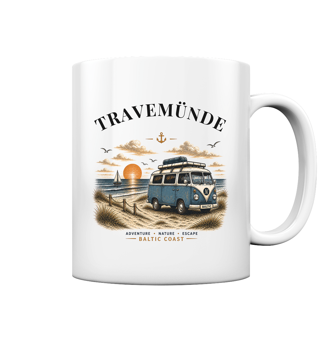 Travemünde Bulli – Baltic Coast Keramikbecher als Produktansicht in White glossy