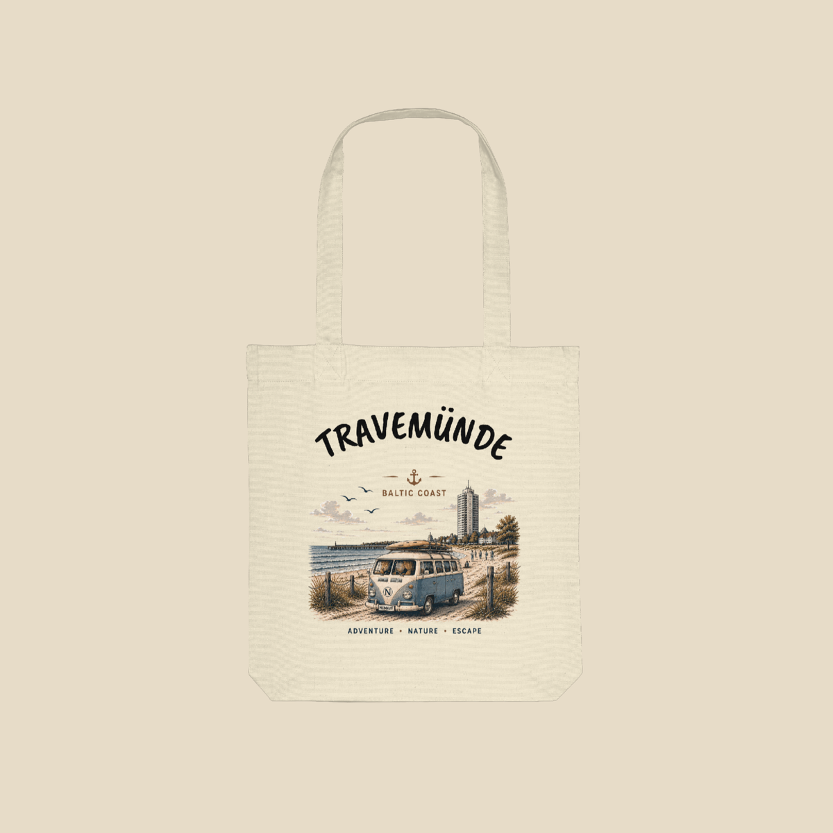 Travemünde Bulli – Baltic Coast Bio-Tasche in einer maritimen Travemünde Produktaufnahme