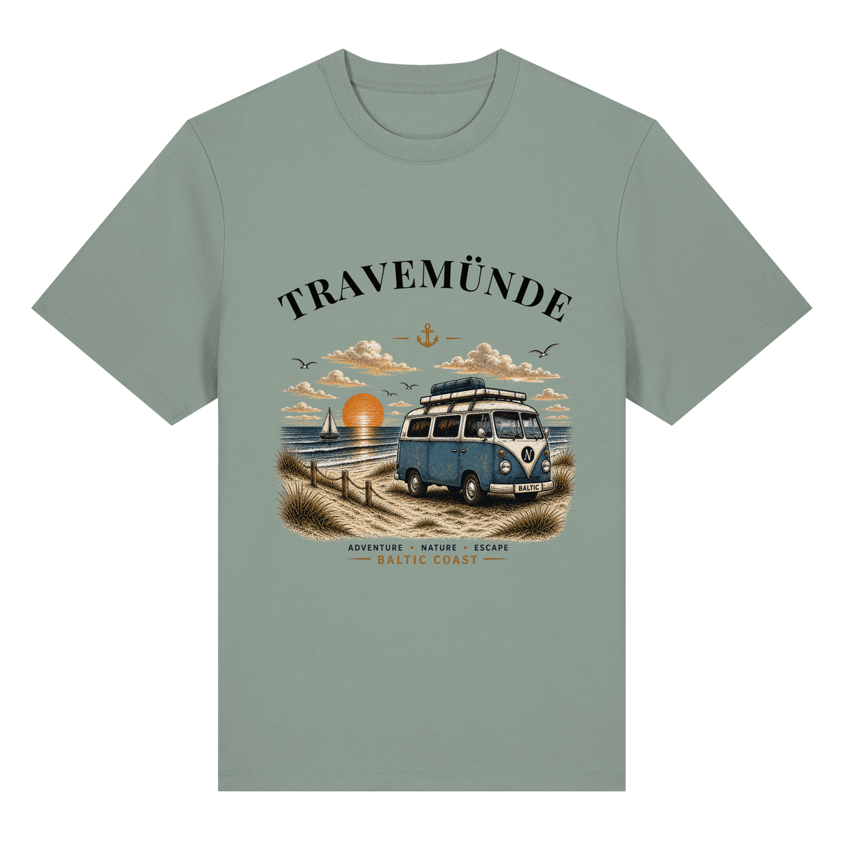 Travemünde Bulli Bio-Heavy T-Shirt in Aloe mit Frontprint