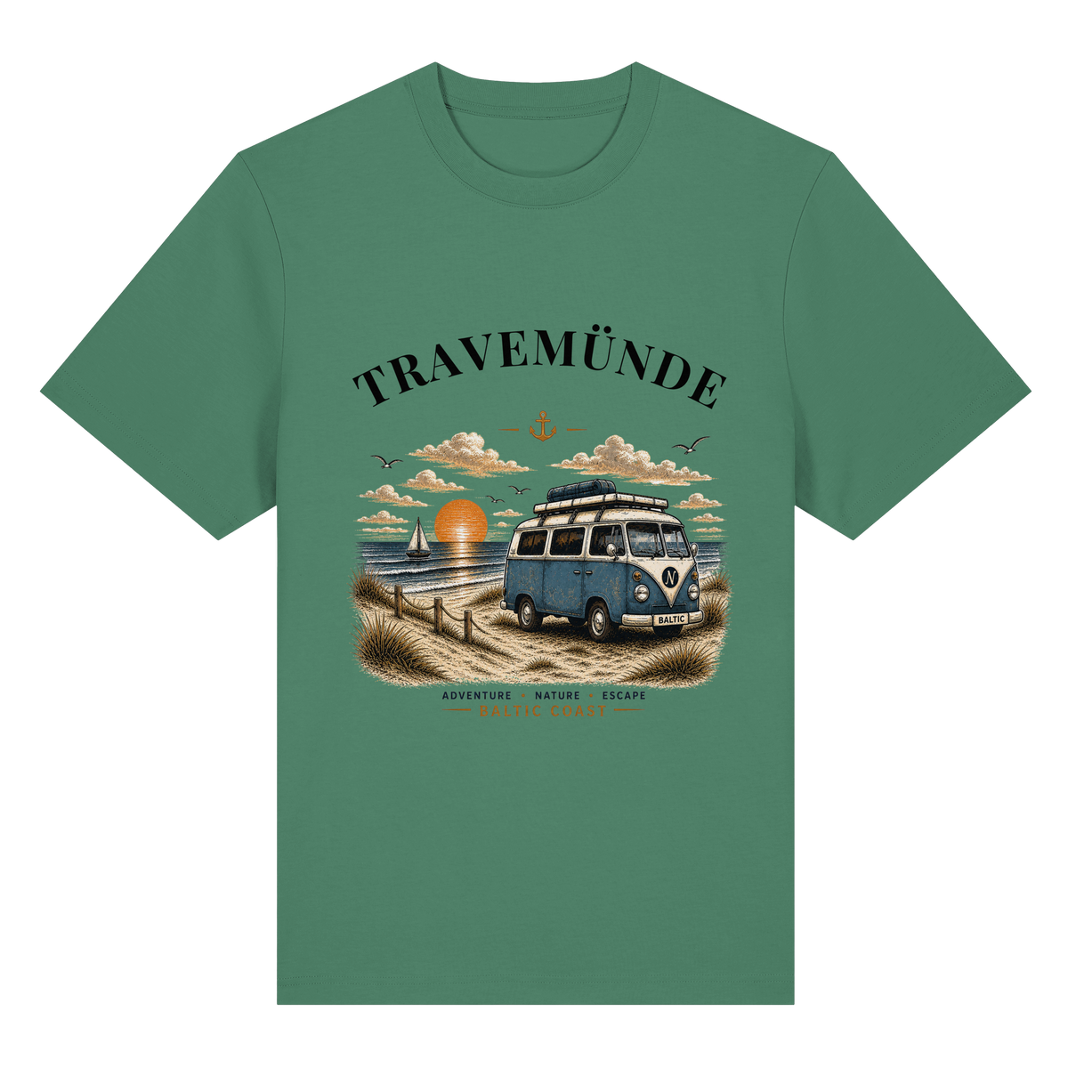 Travemünde Bulli Bio-Heavy T-Shirt in Green Bay mit Frontprint
