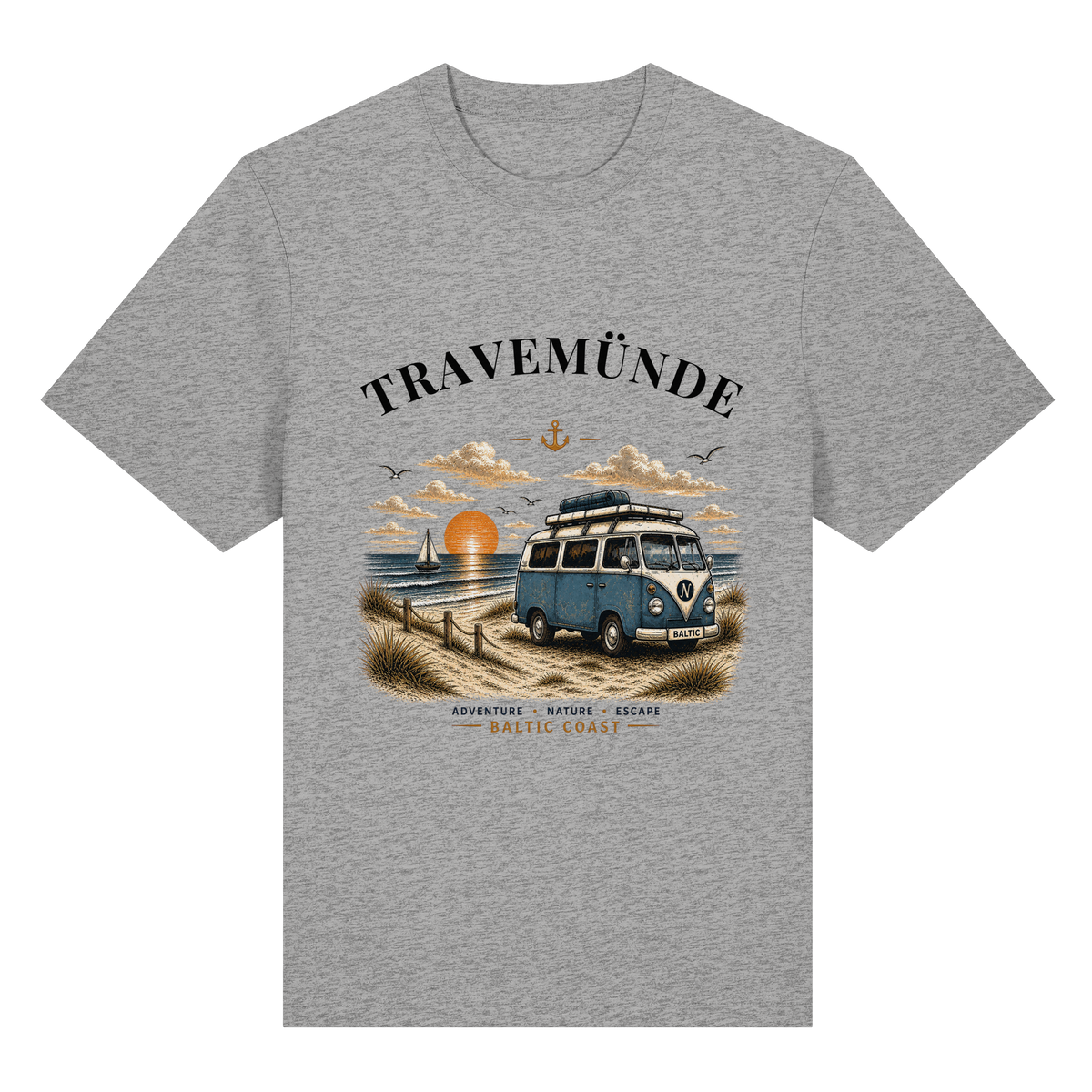 Travemünde Bulli Bio-Heavy T-Shirt in Heather Grey mit Frontprint