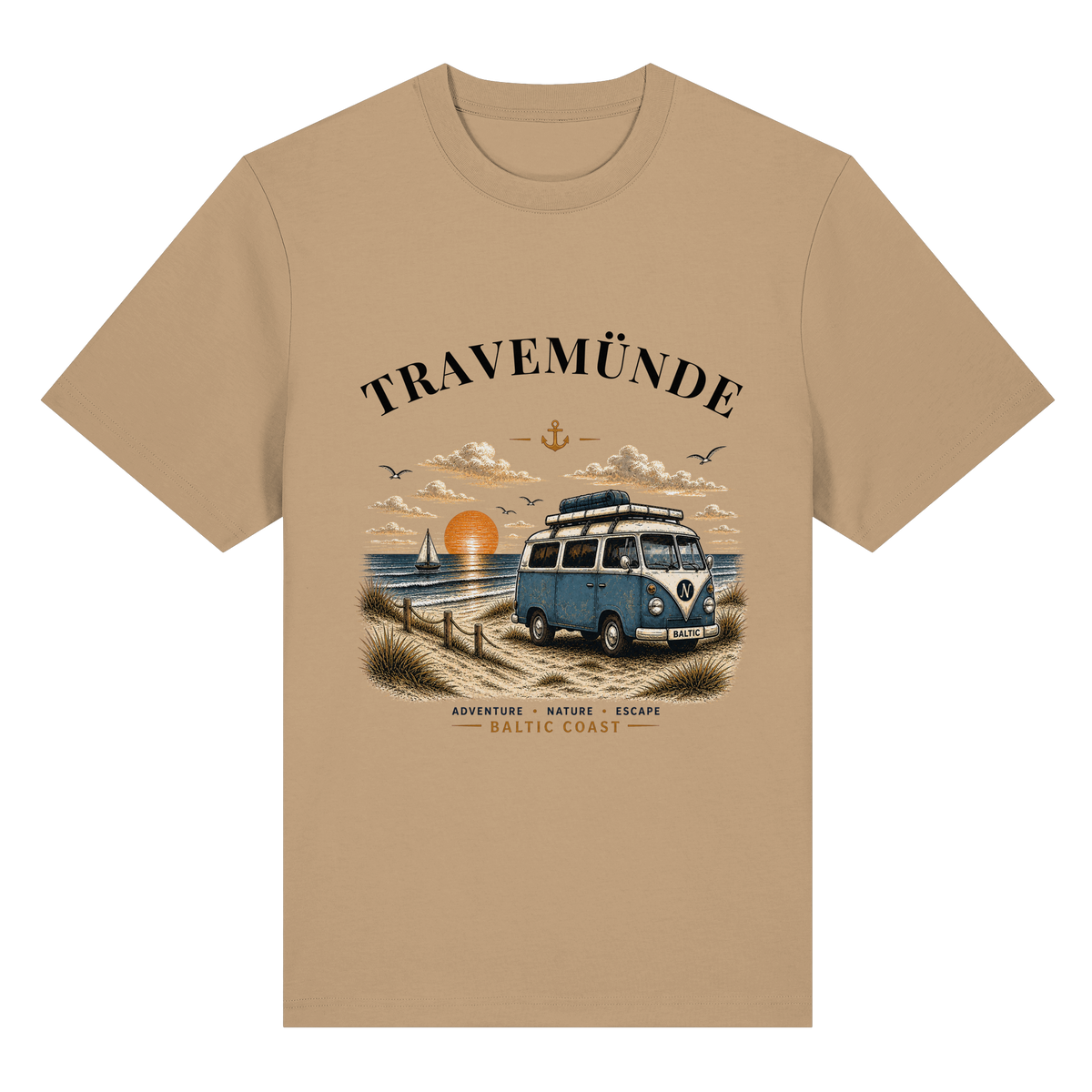Travemünde Bulli Bio-Heavy T-Shirt in Latte mit Frontprint