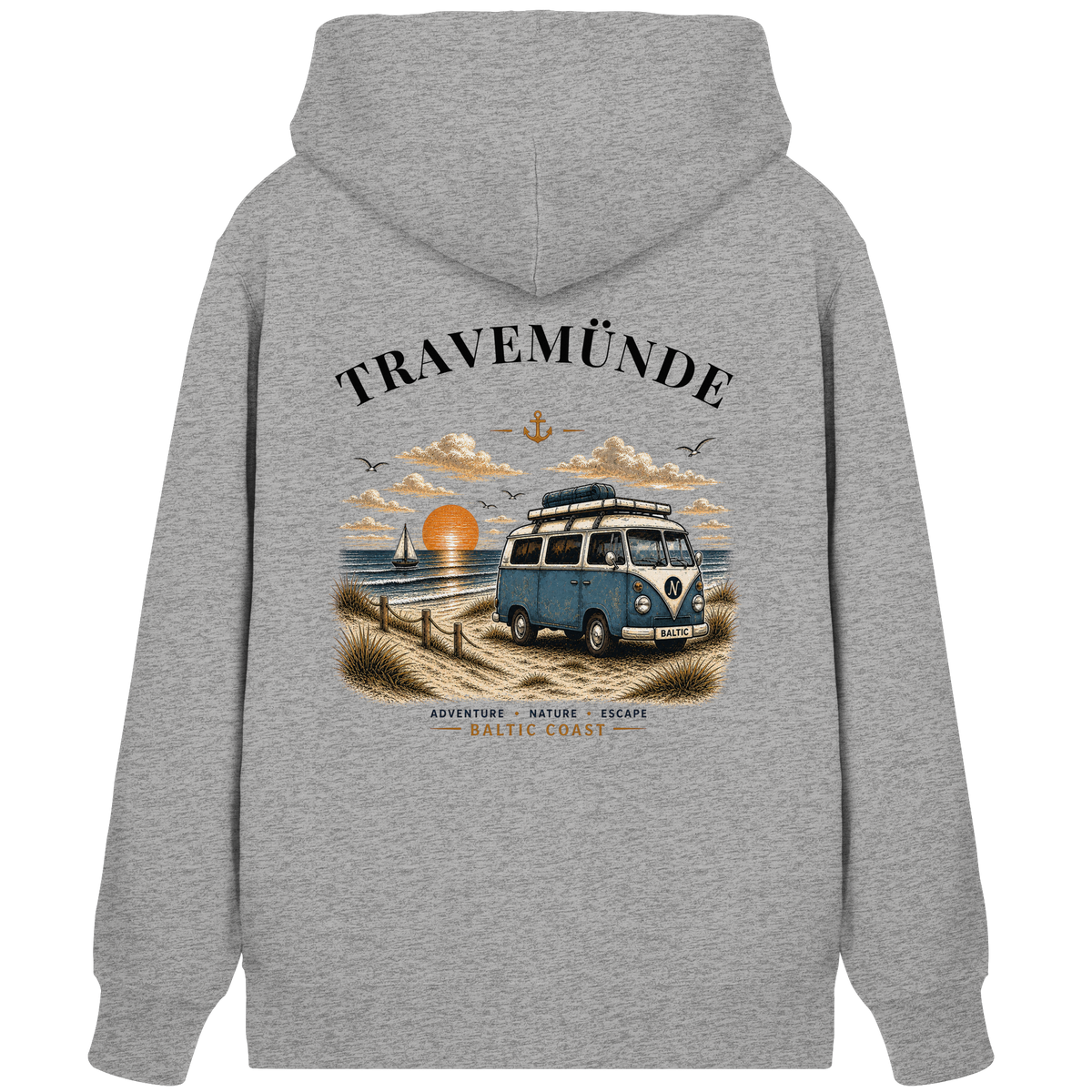 Travemünde Bulli Bio-Zipper in Heather Grey als Rückenansicht