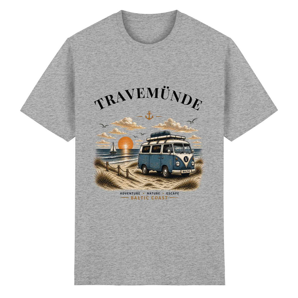 Travemünde Bulli Essential T-Shirt in Ash Grey mit Frontprint