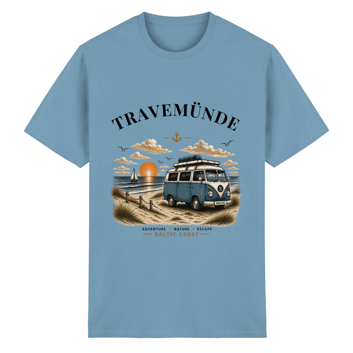 Travemünde Bulli Essential T-Shirt in Carolina Blue mit Frontprint