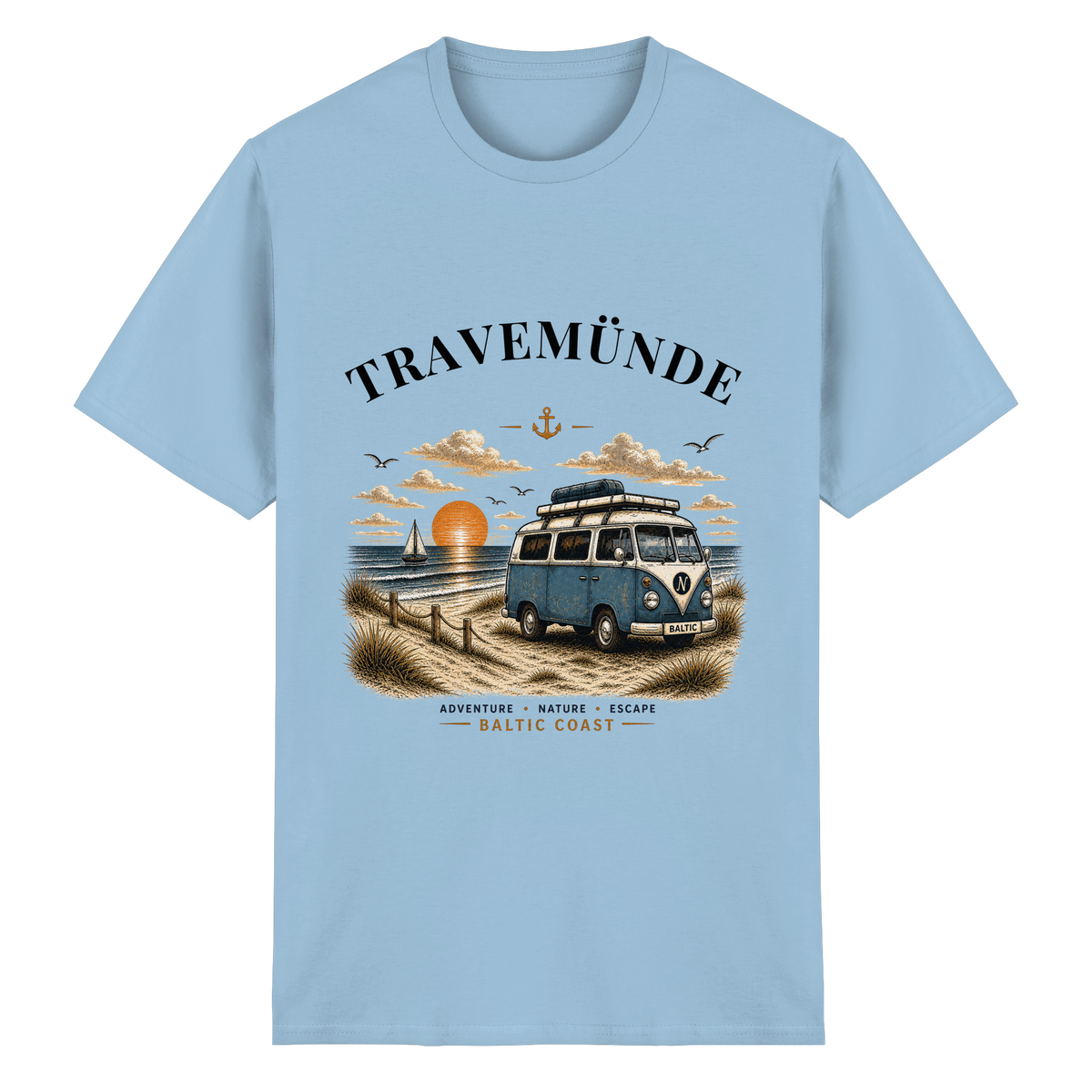 Travemünde Bulli Essential T-Shirt in Light Blue mit Frontprint