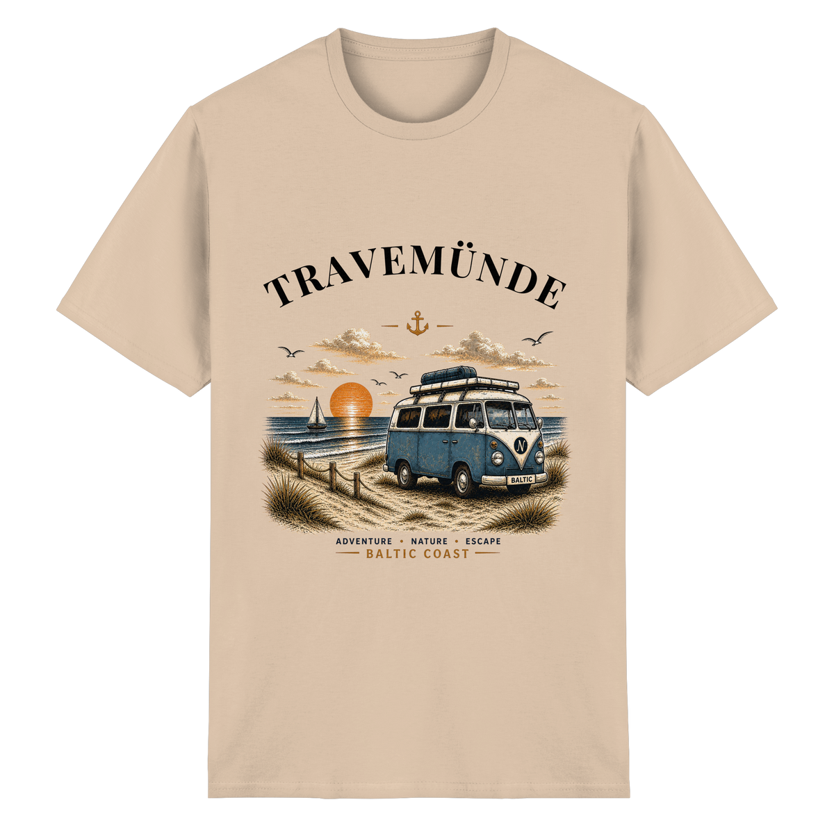 Travemünde Bulli Essential T-Shirt in Natural mit Frontprint