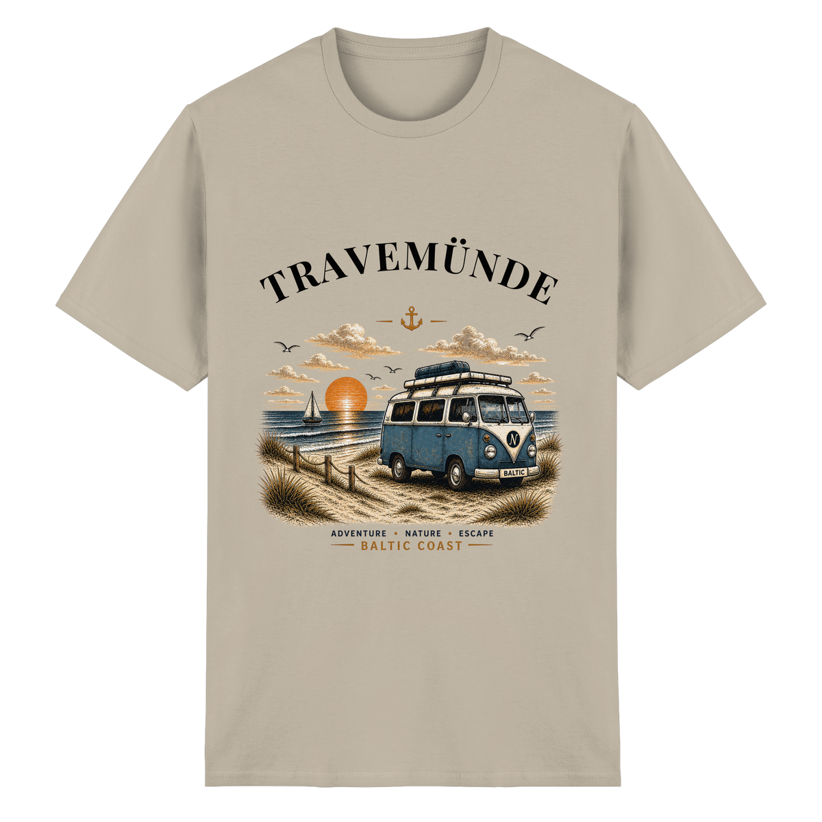 Travemünde Bulli Essential T-Shirt in Sand mit Frontprint