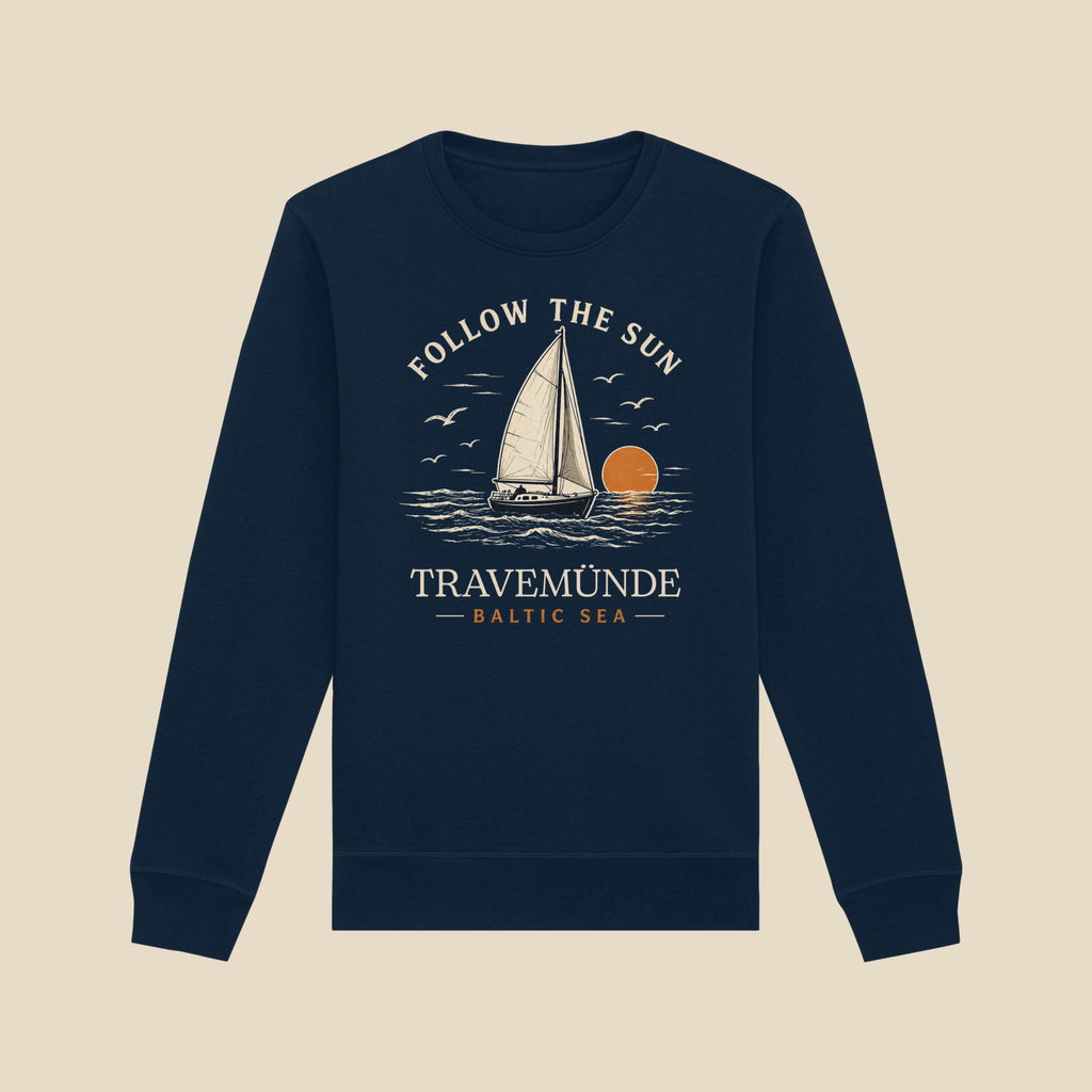 Travemünde Follow The Sun Dark Edition Sweatshirt mit Segelboot Motiv