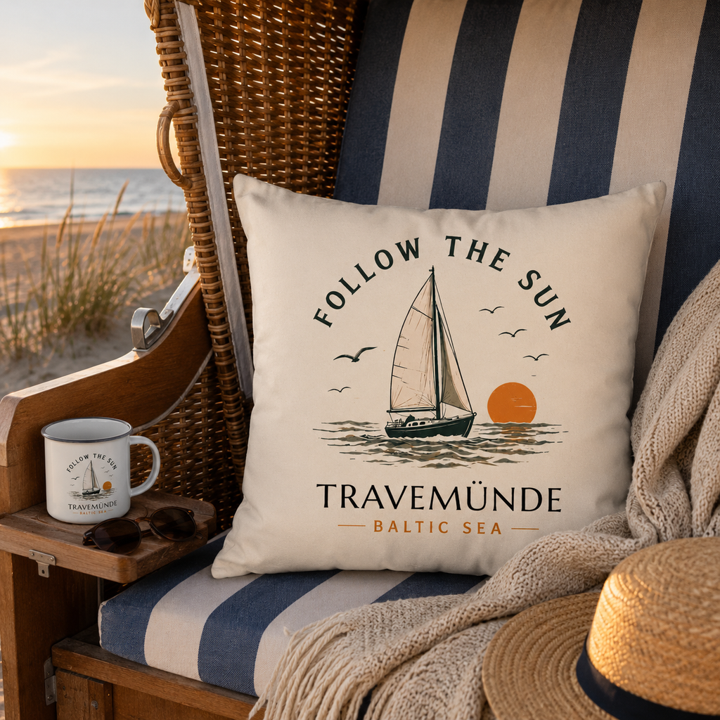 Travemünde Follow the Sun Kissen im Strandkorb an der Ostsee
