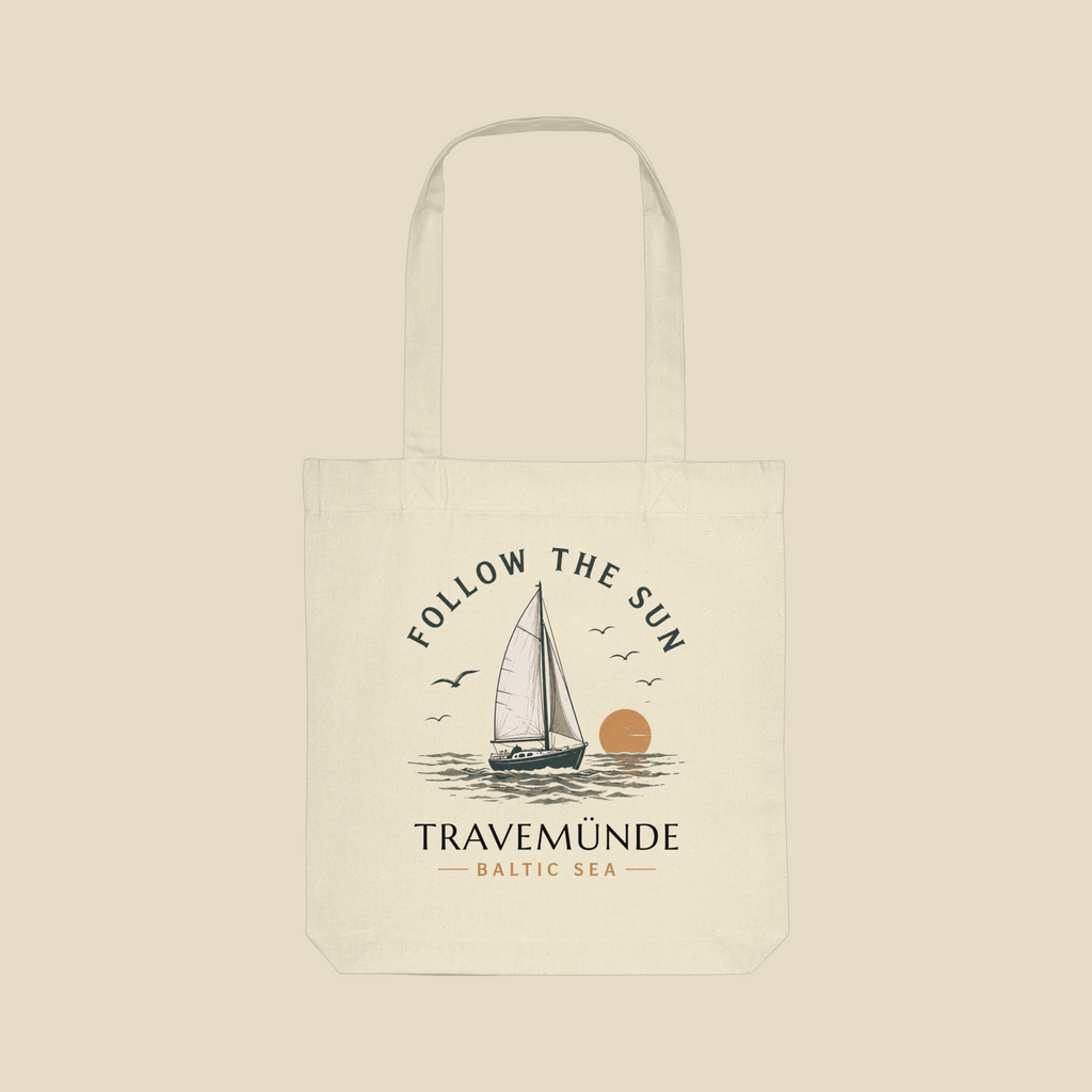 Travemünde Follow the Sun Stofftasche mit Segelboot Motiv