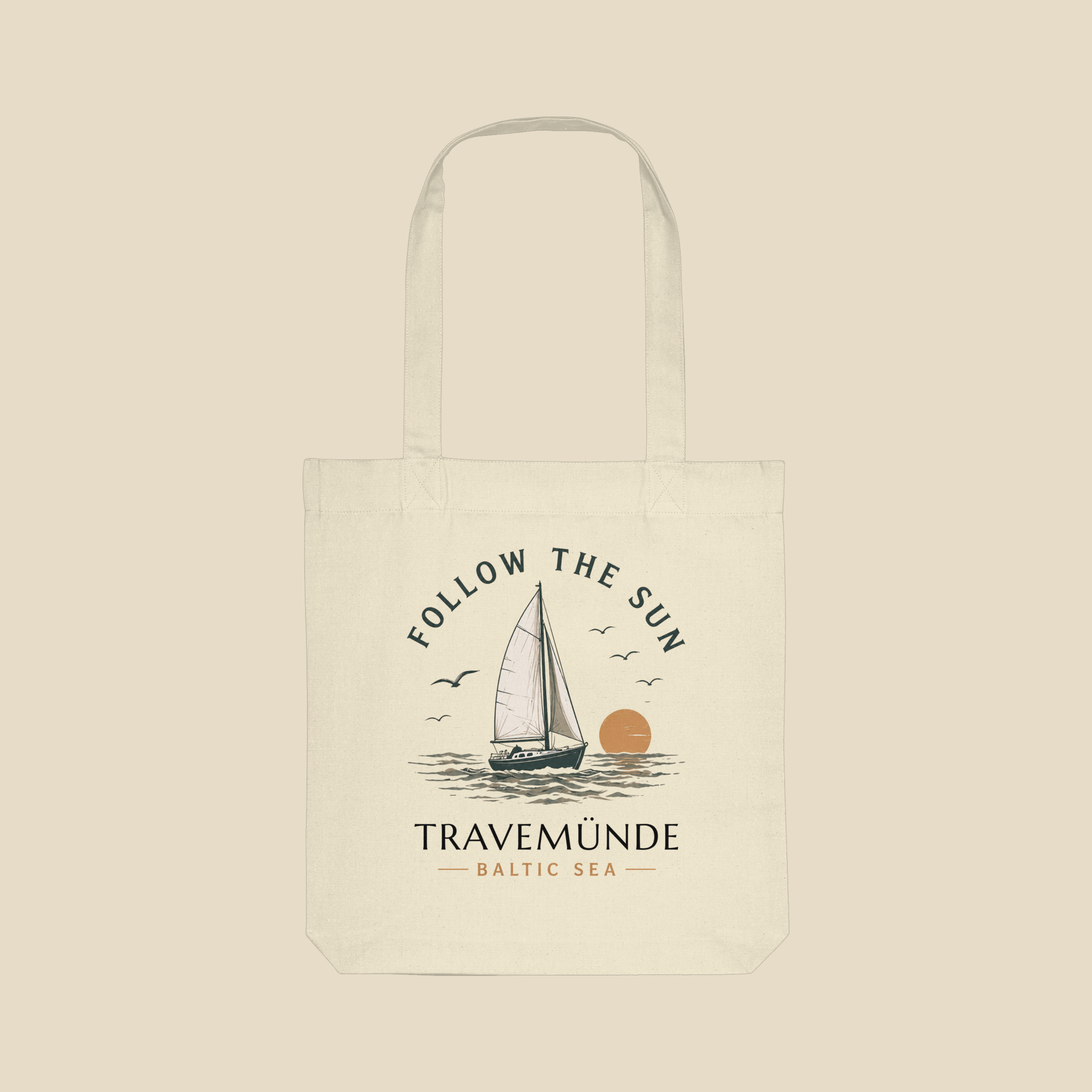 Travemünde Follow the Sun Stofftasche mit Segelboot Motiv