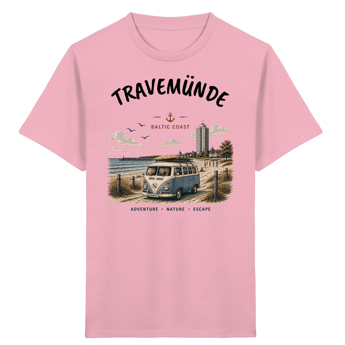 Travemünde Bulli – Kinder Bio T-Shirt – Helle Edition als Produktansicht in Cotton Pink
