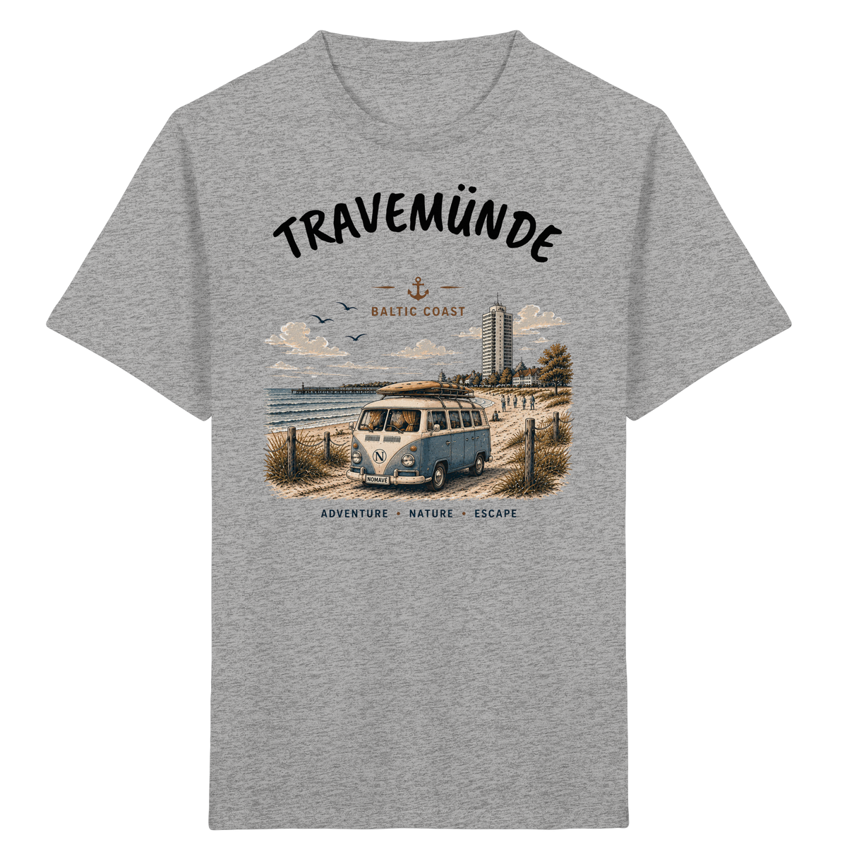 Travemünde Bulli – Kinder Bio T-Shirt – Helle Edition als Produktansicht in Heather Grey