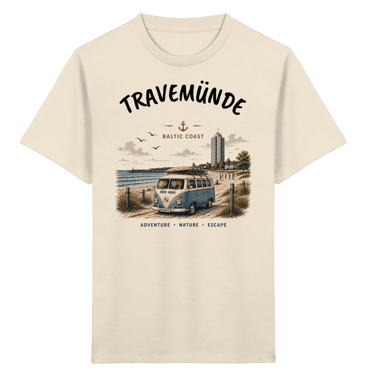 Travemünde Bulli – Kinder Bio T-Shirt – Helle Edition als Produktansicht in Natural Raw