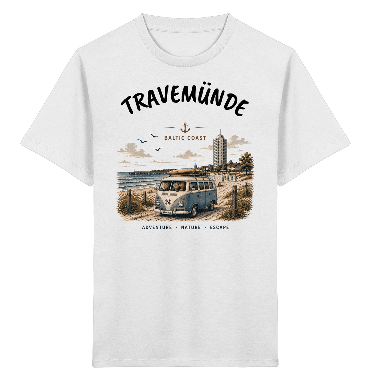 Travemünde Bulli – Kinder Bio T-Shirt – Helle Edition als Produktansicht in White