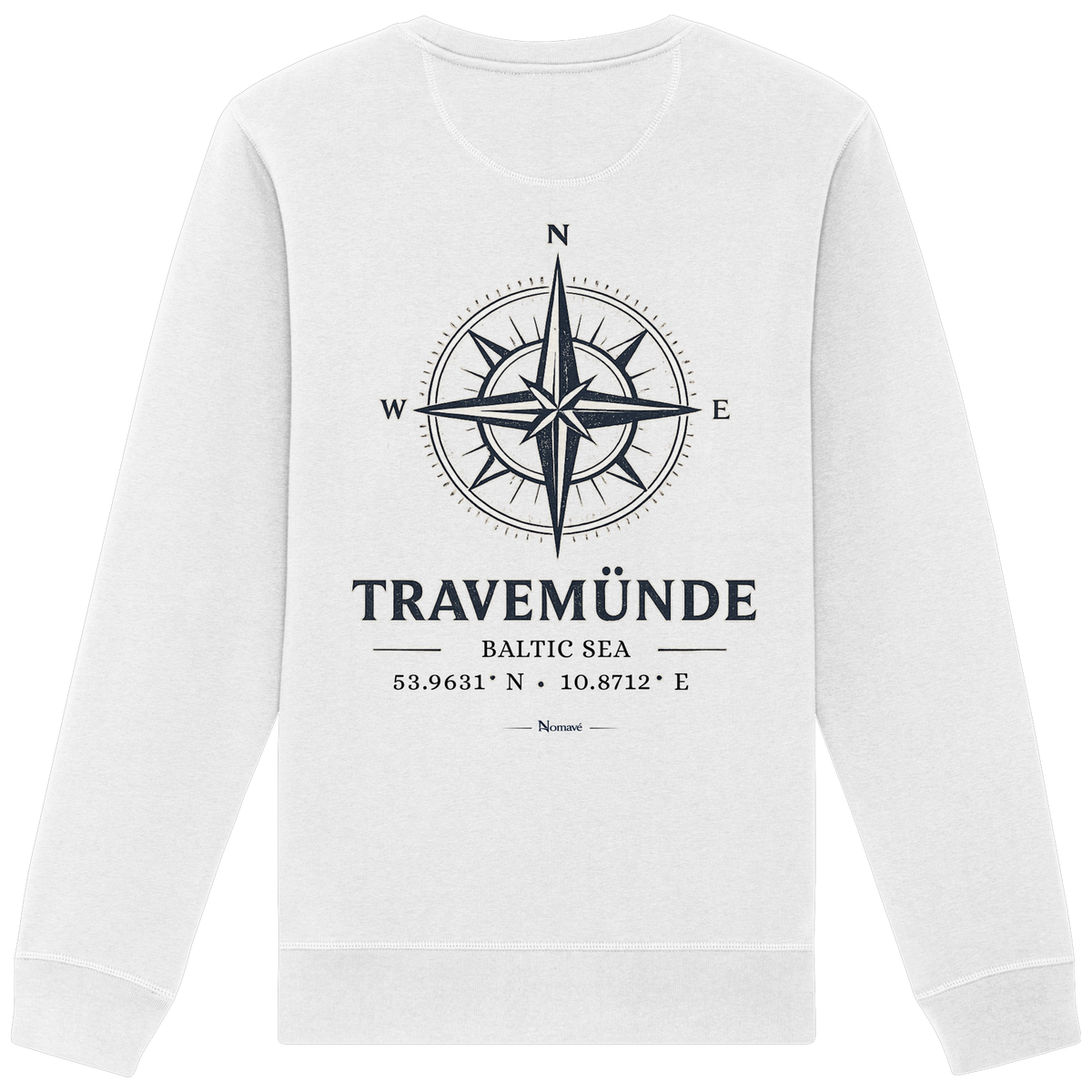 Travemünde Windrose Bio-Sweatshirt in Weiß mit Rückenprint